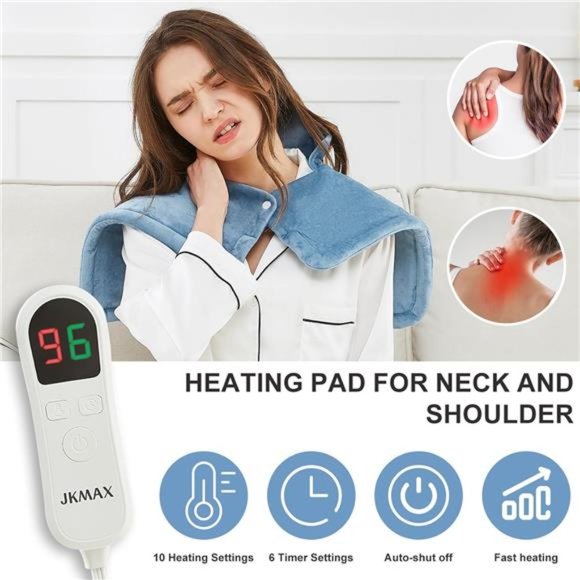 Large Neck Heating Pad with 10 Heat Settings ｜ 6 Timer Settings Auto Off（Blue） - Picture 3 of 6